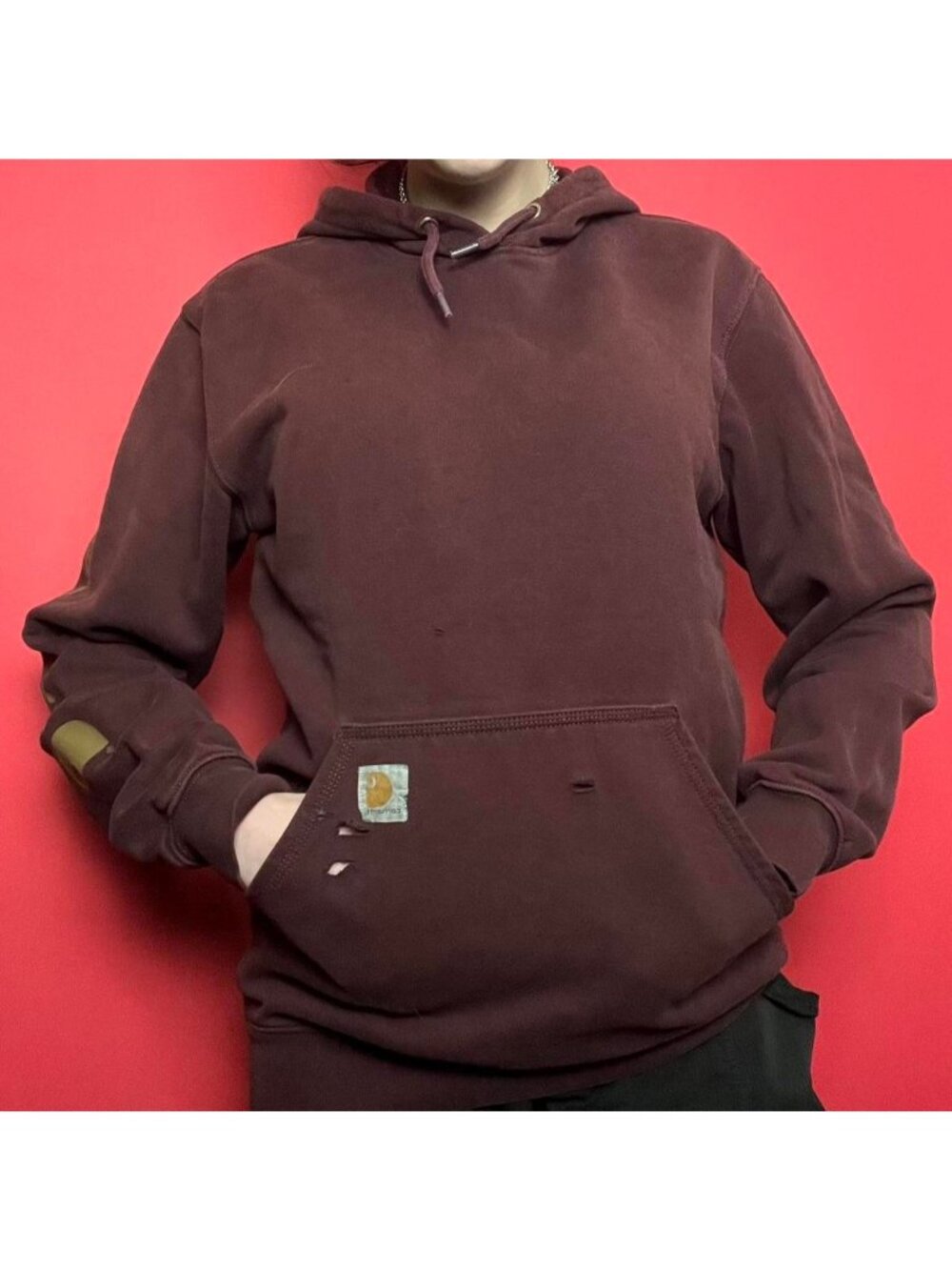 Carhartt  / burgundy wine red hoodie with graphics down the arm ❤️💛